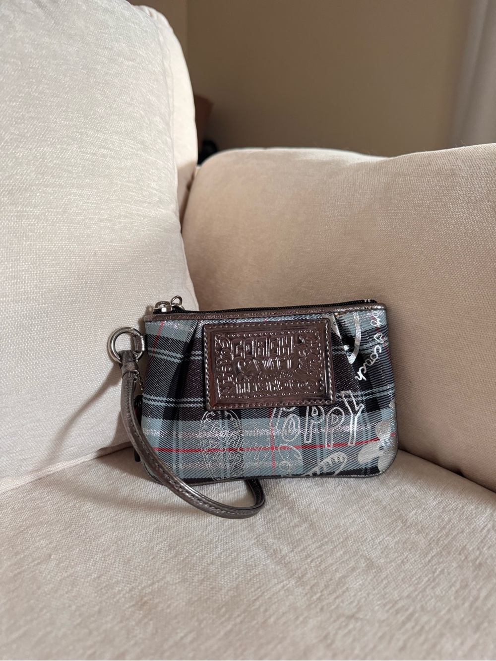 Coach Poppy Plaid Wristlet
